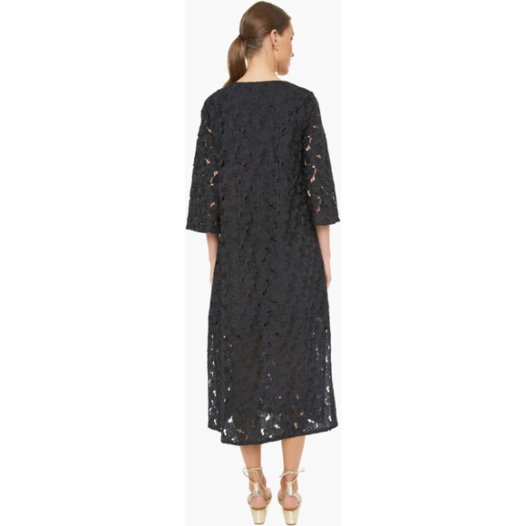 Tuckernuck Black V-Neck Floral Lace Eyelet Jamie Midi Caftan Shift Dress X-Small - Picture 2 of 14
